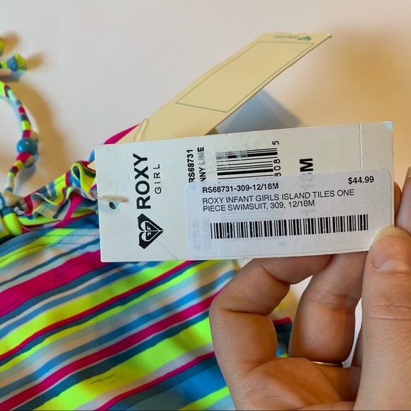NWT Roxy Girl 12-18m neon striped swimsuit - Picture 8 of 8